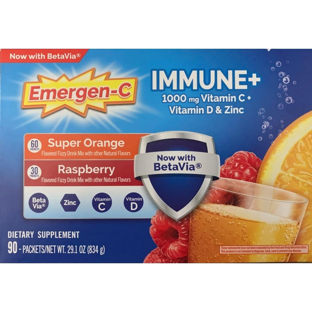 Emergen-C Immune+ 1000 mg Vitamin C + Vitamin D and Zinc 90 Packets Image 1