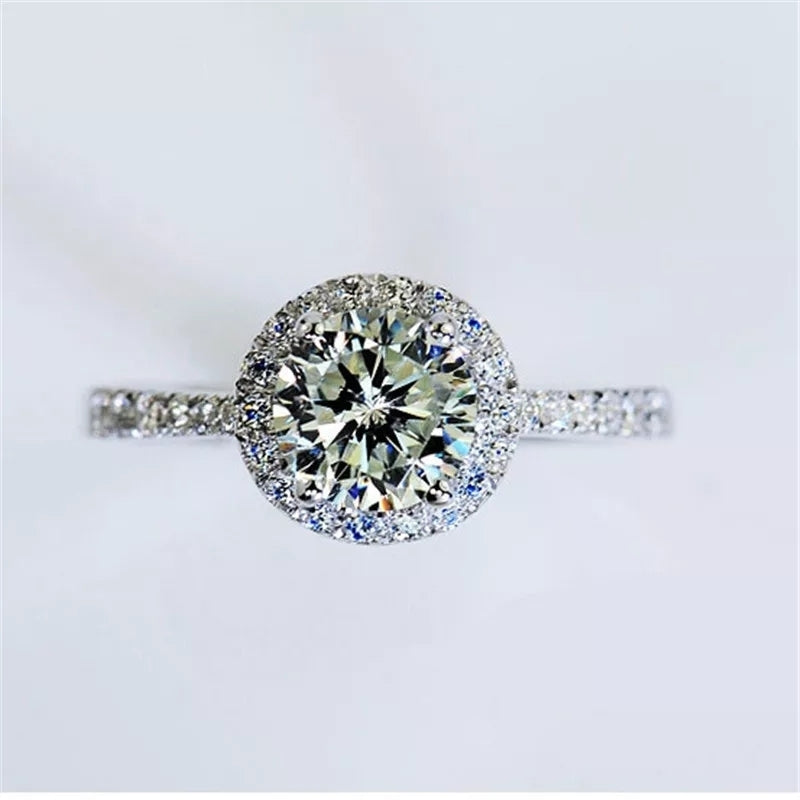 Round White Gold Plated CZ Crystal Wedding Engagement Ring Image 2