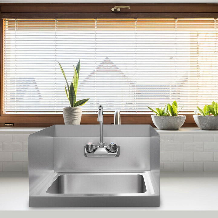 Stainless Steel Hand Washing Sink NSF Commercial with Faucet and Side Splashes Image 4