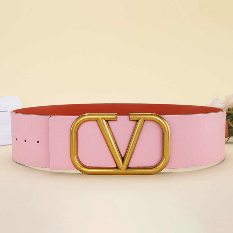 Women Fashion Letter Buckle Leather Belt 7CM Wide Belt Image 1