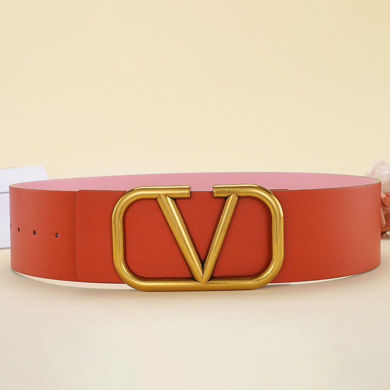 Women Fashion Letter Buckle Leather Belt 7CM Wide Belt Image 4