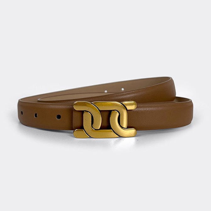 Women Retro Double Letter C Buckle Leather Belt Image 2