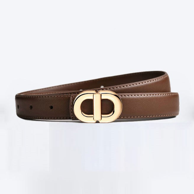 Women Fashion Simple Double Letter D Buckle Leather Belt Image 2