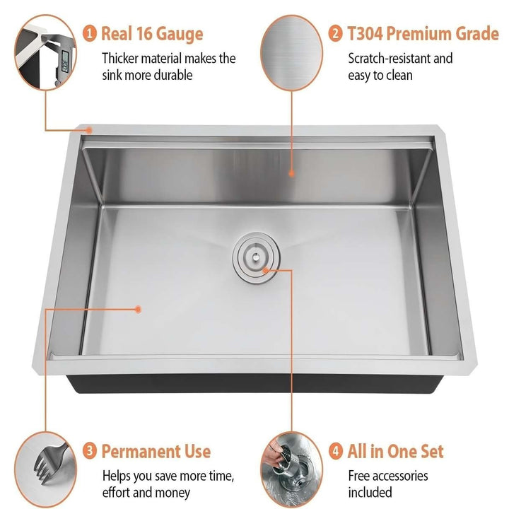 Bronstarz 30x19 Undermount Kitchen Sink 304 Stainless Steel 16 Gauge Workstation Image 3