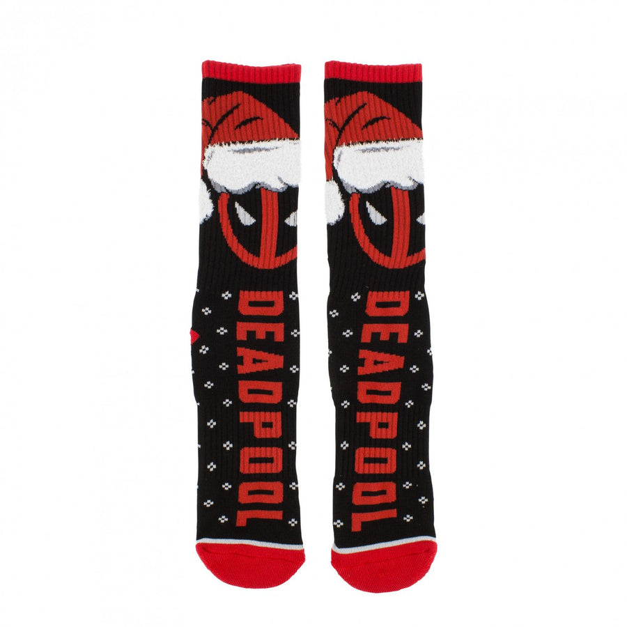 Deadpool Santa Claus Hat Logo Athletic Crew Socks Image 1