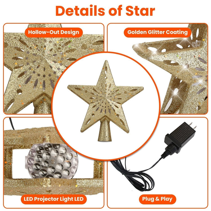 Christmas Tree Topper Star with Projector Light White Revolving White Snowflake Pattern Image 2