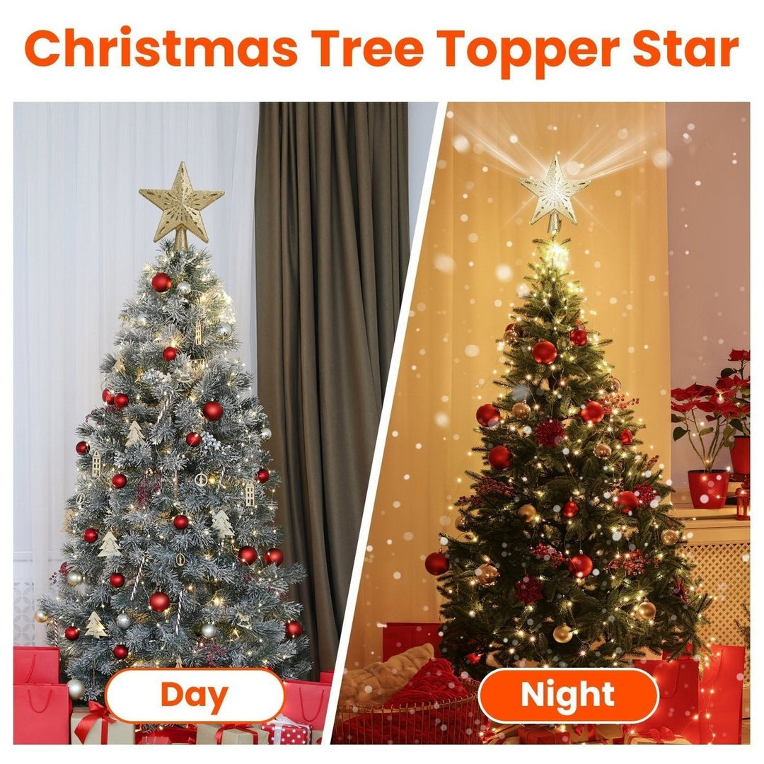 Christmas Tree Topper Star with Projector Light White Revolving White Snowflake Pattern Image 3