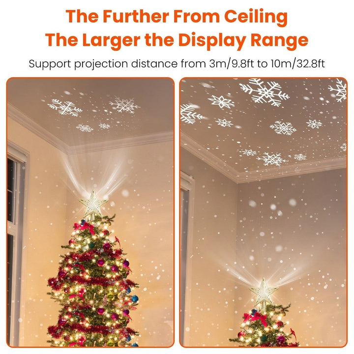 Christmas Tree Topper Star with Projector Light White Revolving White Snowflake Pattern Image 4