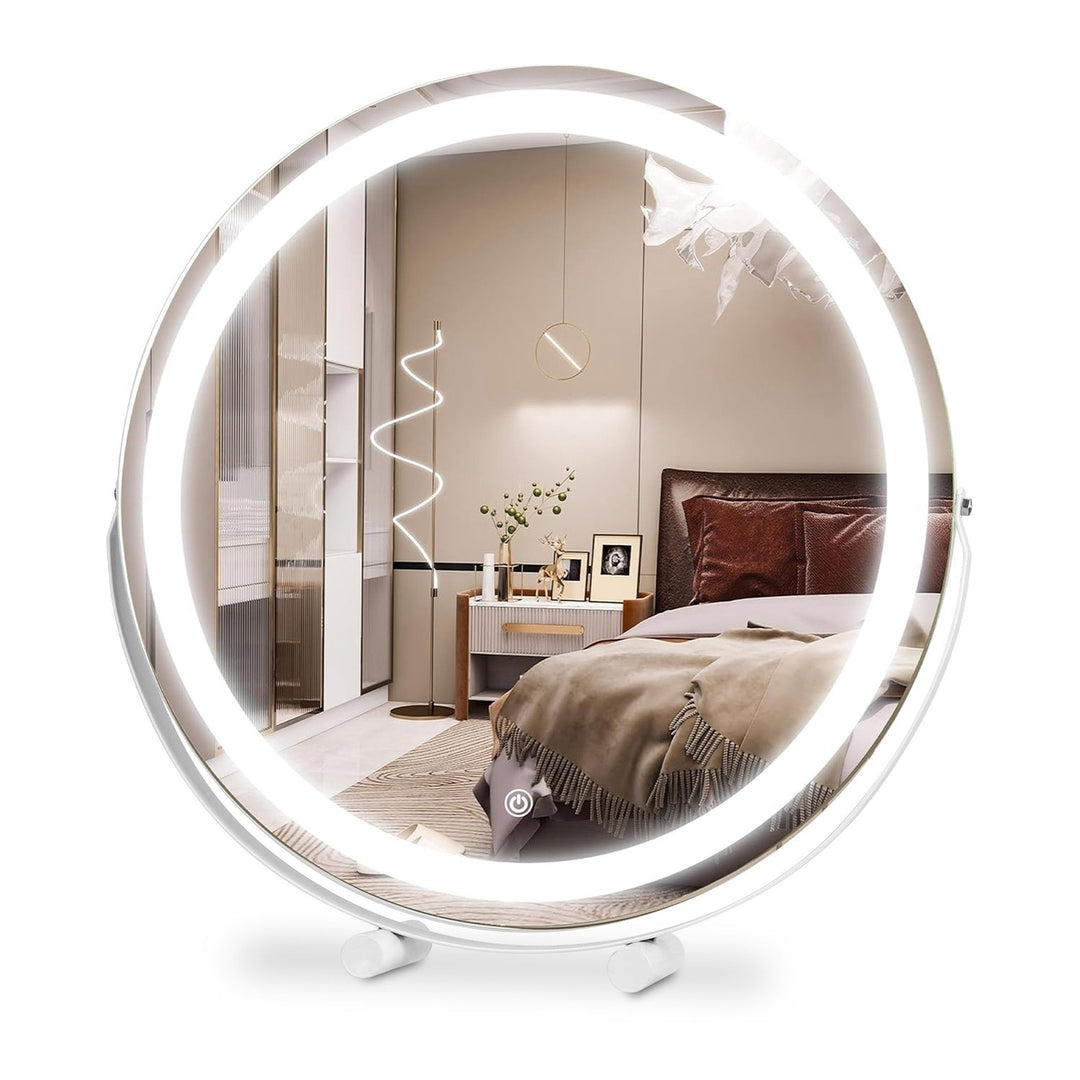 19Inch Large Round Vanity Makeup Mirror With LED Halo Light 3 Lighting Colors Dimmable Brightness Touch Control 360 Image 1