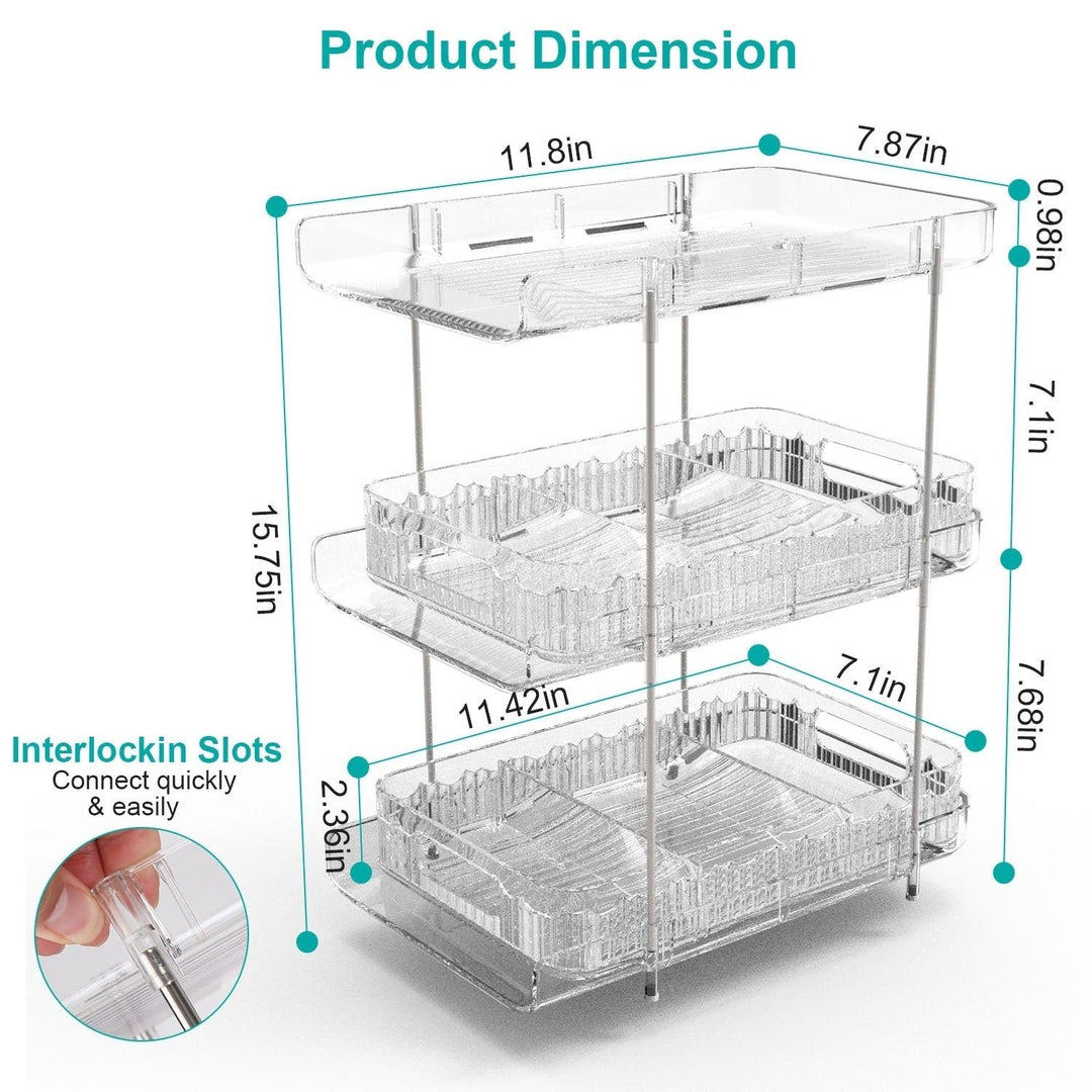 2 Packs 3 Tier Clear Bathroom Organizer with Drawers Dividers Pull-Out Pantry Organization Medicine Bins Slide-Out Image 4