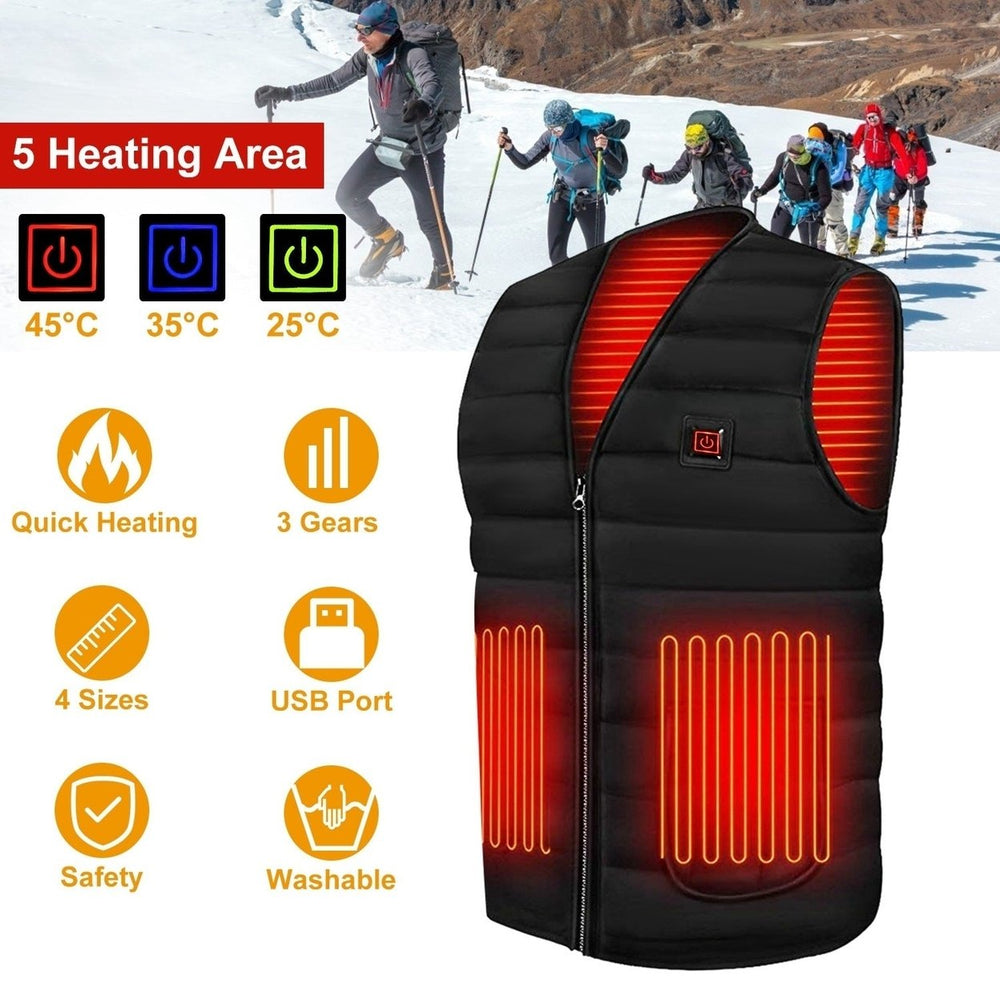 Heat Jacket Vest 3 Heating Gear Adjustable USB Heated Vest Warm Heat Coat Vest with 5 Heating Pads for Men Women Winter Image 2