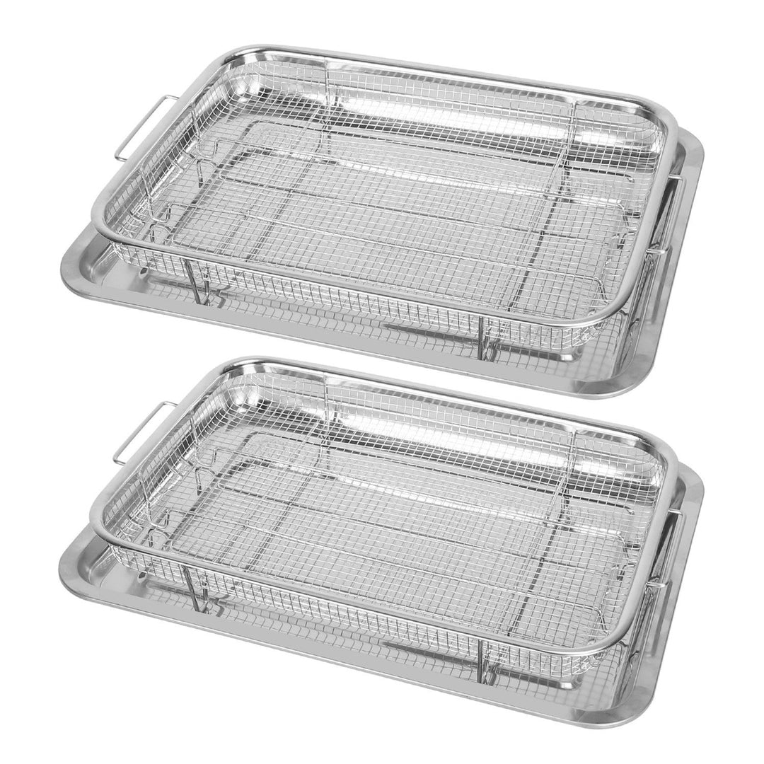 2Pcs Air Fryer Basket Tray 15.35x11.61in Stainless Steel Rustproof Non-Stick Oven Pan and Tray Image 1