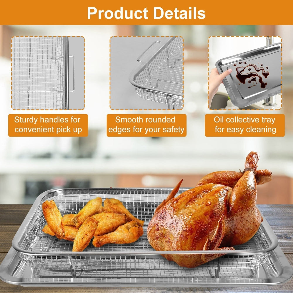 2Pcs Air Fryer Basket Tray 15.35x11.61in Stainless Steel Rustproof Non-Stick Oven Pan and Tray Image 2