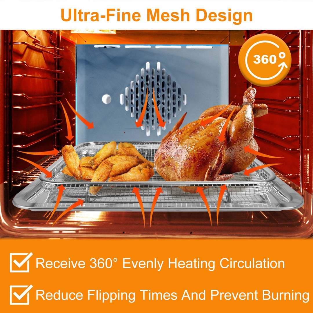 2Pcs Air Fryer Basket Tray 15.35x11.61in Stainless Steel Rustproof Non-Stick Oven Pan and Tray Image 4