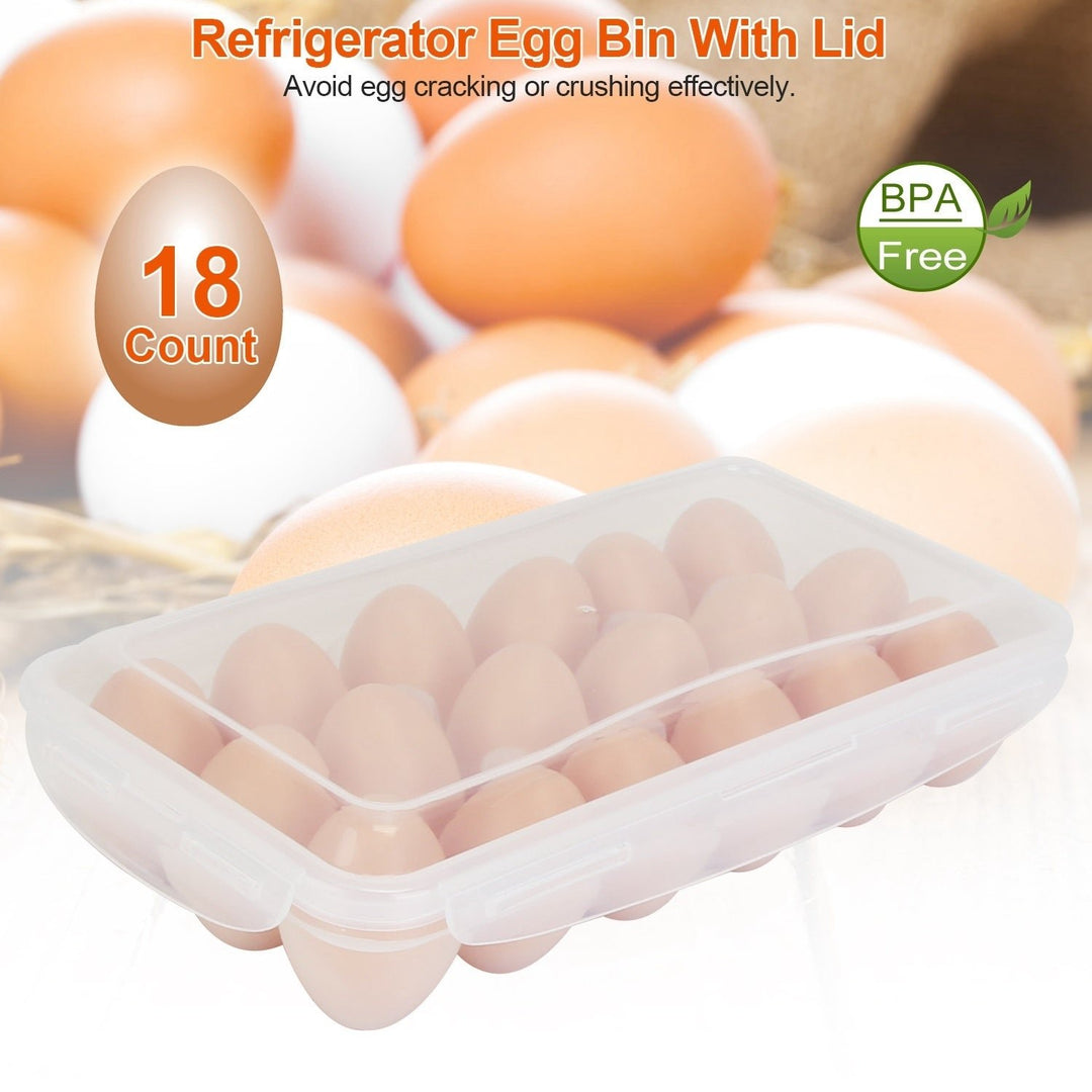 2Pcs Plastic Egg Holder Stackable Egg Storage Box Egg Rack for Refrigerator 18 Cavity Per Container Dishwasher Safe Image 4