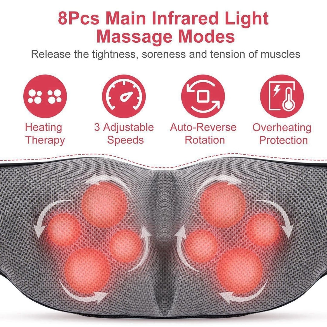 Electric Neck And Back Massager with Infrared Light Heating 3 Intensity Levels Deep Kneading 3D Shiatsu Massage Pillow Image 3