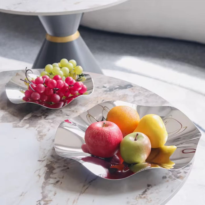 Elegant Wave Metal Fruit Serving Decor Bowl 12.9x12.2 for Kitchen Dining Room Image 1