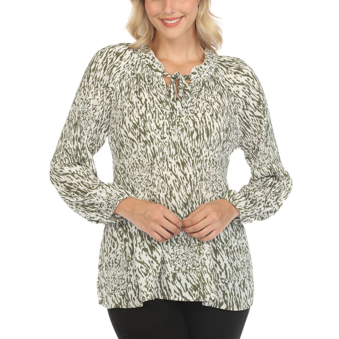 White Mark Womens Printed Peasant Blouse Long Sleeve Keyhole Neckline Size M Image 3