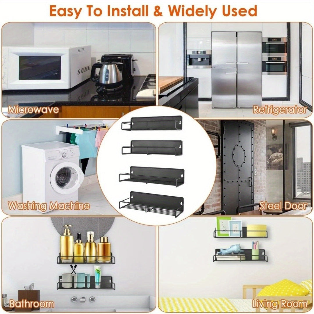 4 Strong Magnetic Spice Rack Organizer Fridge Storage Shelf for Jars Seasoning Tins Utensils Space Saver Holder for Image 4