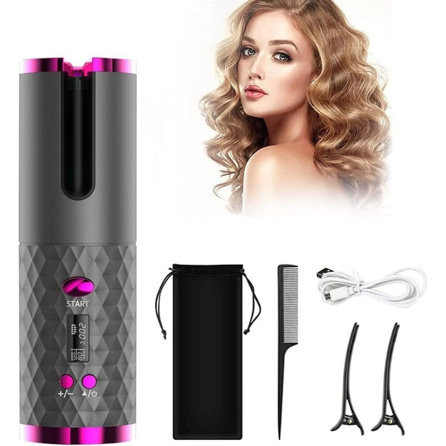 Unbound Cordless Auto Rotating Ceramic Hair Curler USB Rechargeable Automatic Curling Iron LED Display Temperature Wave Image 1