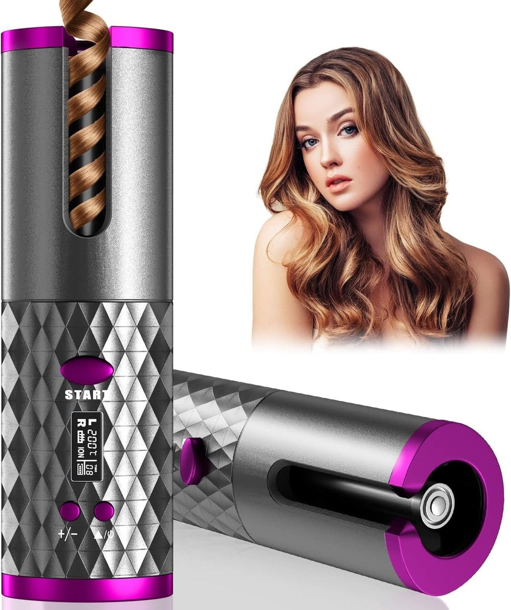 Unbound Cordless Auto Rotating Ceramic Hair Curler USB Rechargeable Automatic Curling Iron LED Display Temperature Wave Image 2