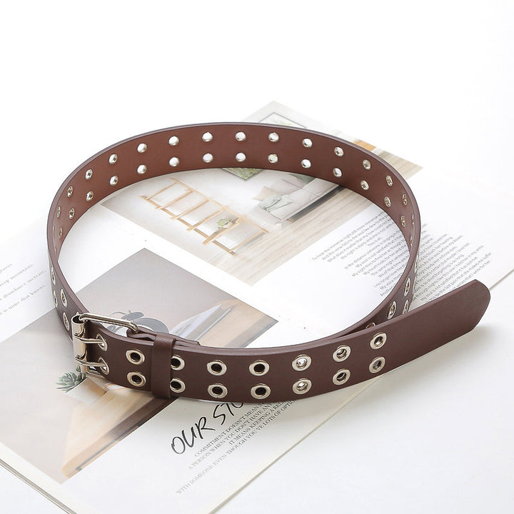 Fashion Women Punk Double Hole Buckle Leather Belt Image 3