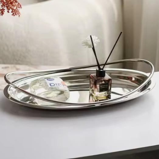 Asymmetrical Champagne Fruit Serving Tray Stainless Steel Silver 15.1x11.8 inches Image 1