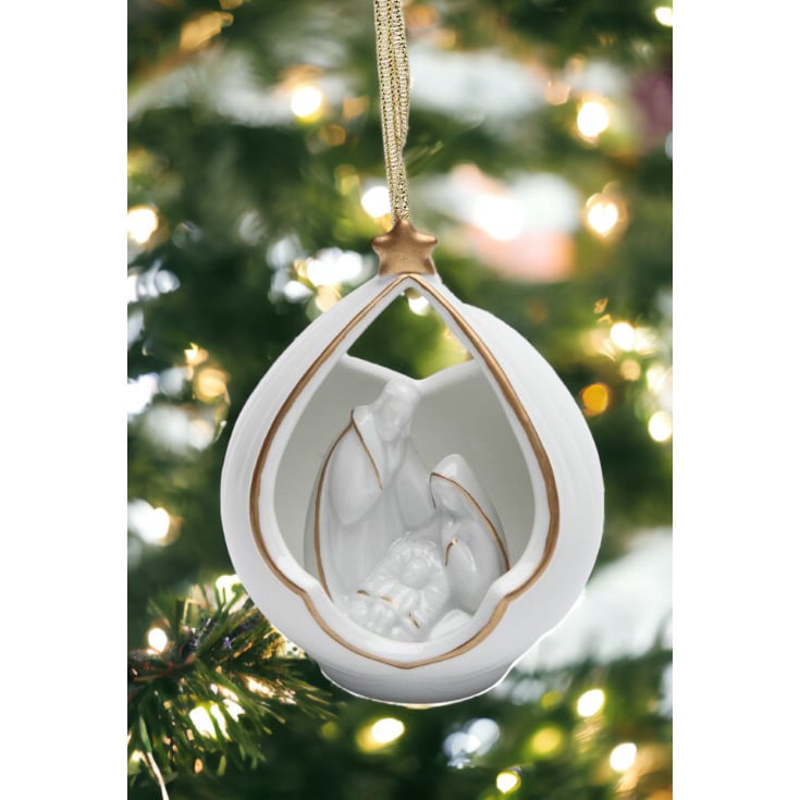 Holy Family Nativity Ornament 3" Porcelain with Gold Accents Image 2