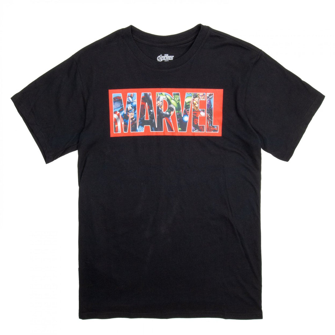 Marvel Brick Logo Character Collage T-Shirt Image 1