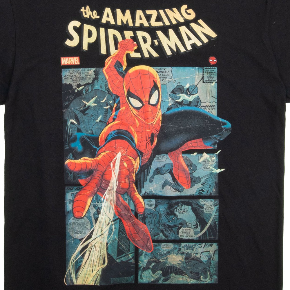 Spider-Man Swinging Through The Comic Panels T-Shirt Image 2