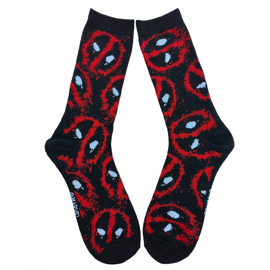 Deadpool Splatter Logo Collage Crew Socks Image 1