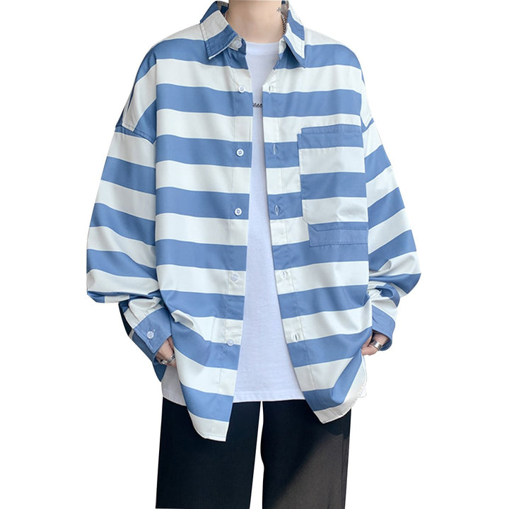 Mens Lapel Striped Long Sleeve Shirt Image 4