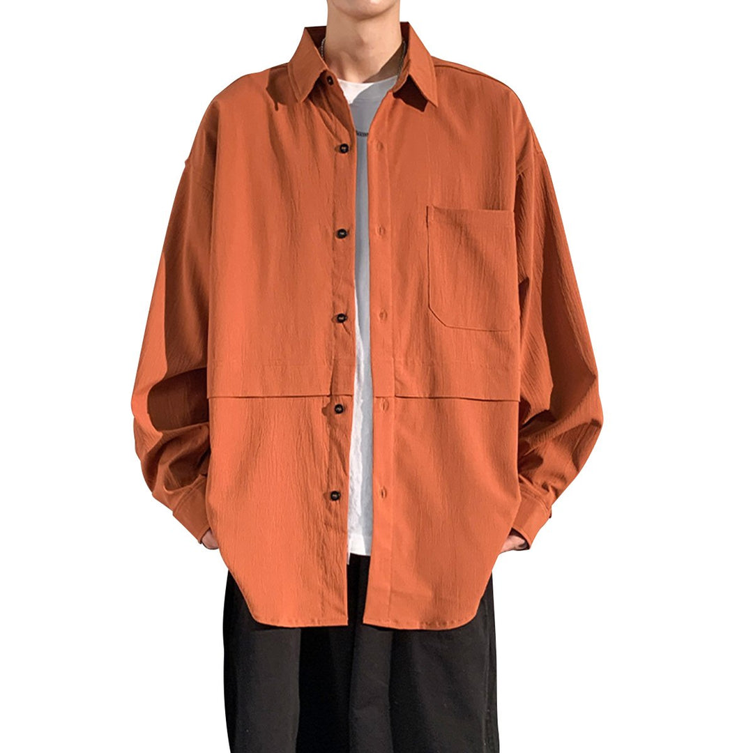 Mens solid color lapel long sleeve shirt Image 1