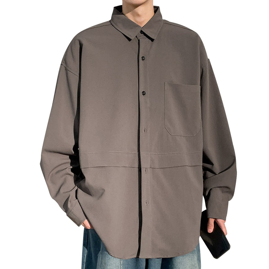 Mens solid color lapel long sleeve shirt Image 1