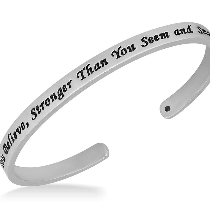 Engraved "You Are Braver Than You Believe" Silver Cuff Bracelet Image 1