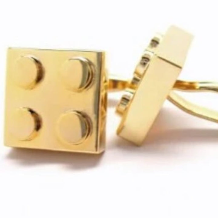 Block King Cufflinks Gold Tone Brick Cuff Links Nerdy Party Master Engineer Fun Classic Unique Comes with Gift Box Image 4