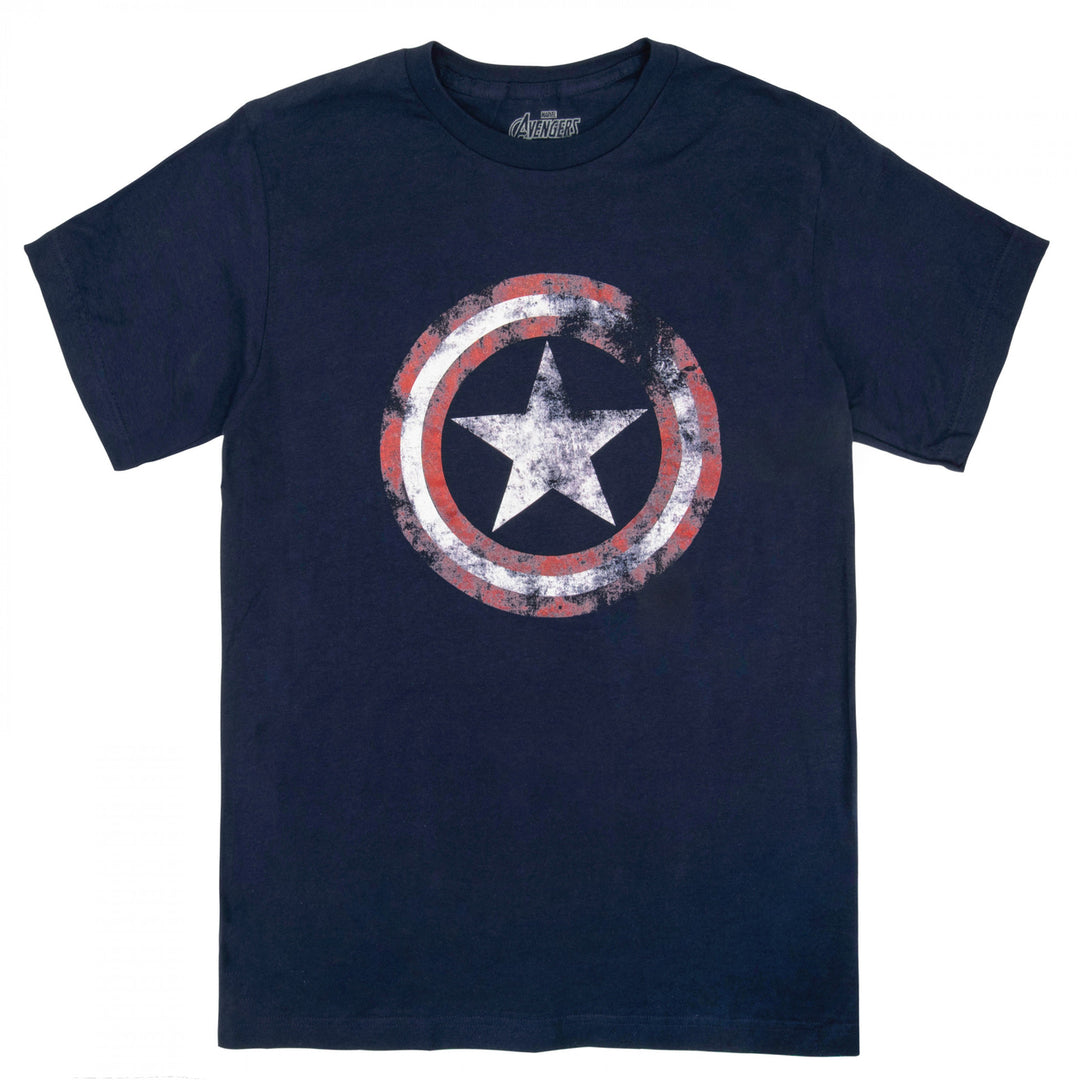 Captain America Distressed Shield Navy T-Shirt Image 1