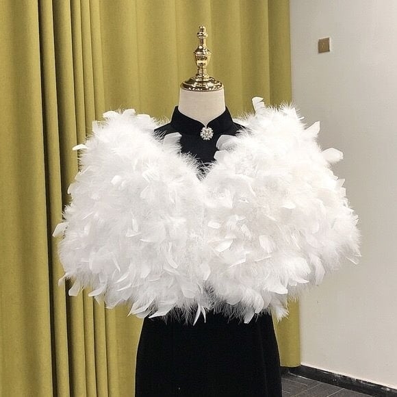 Real Ostrich Feather faux Shawl Wraps Winter Bride Short Wedding Cape Image 2