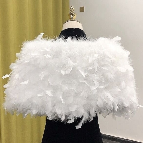 Real Ostrich Feather faux Shawl Wraps Winter Bride Short Wedding Cape Image 3