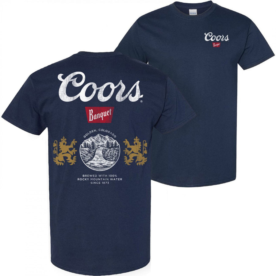 Coors Banquet Can Logo Front and Back Print Navy T-Shirt Image 1