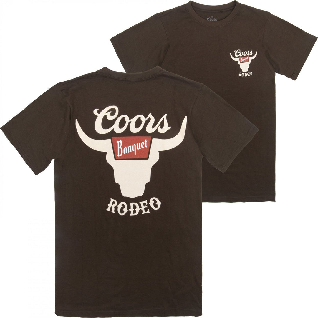 Coors Banquet Rodeo Horns Logo Brown Front and Back Print T-Shirt Image 1