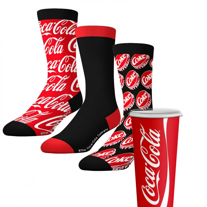 Coca-Cola Adult Crew Socks Logo 3-Pack Crew Socks in Cola Cup Image 1