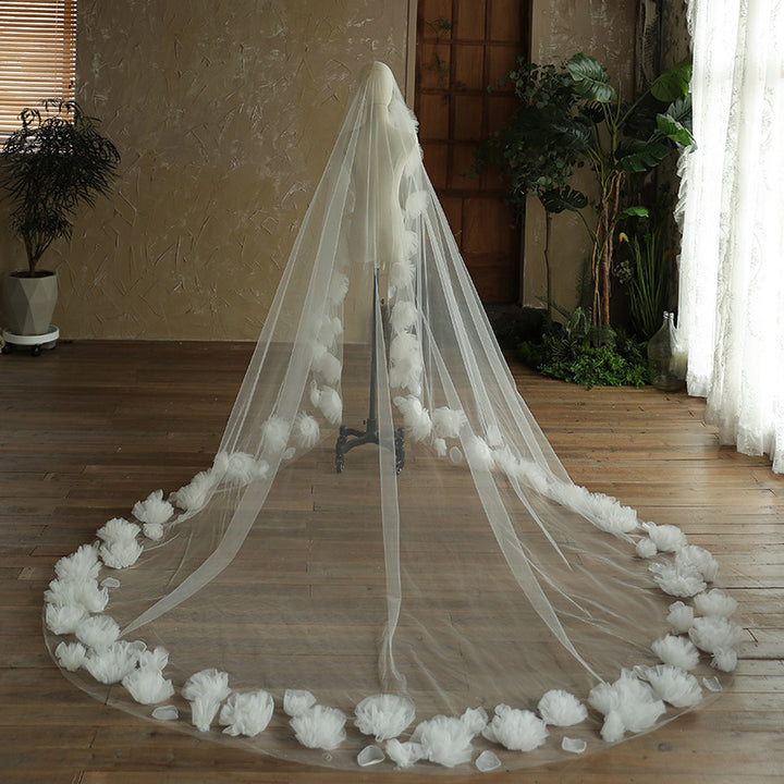 3D Rose Trim Bridal Veil,Romantic Veil for Bridal,Handmade Wedding Veil Image 2