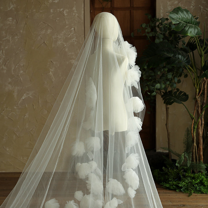 3D Rose Trim Bridal Veil,Romantic Veil for Bridal,Handmade Wedding Veil Image 3