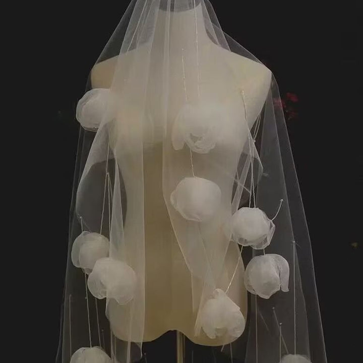 3D Petal Bridal Veil Handmade Soft Tulle Veil for Bridal for Her Image 4