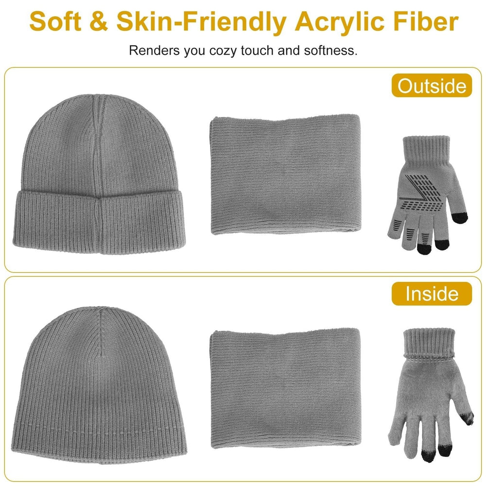 Winter Knitted Hat Scarf Gloves 3Pcs Winter Warm Beanie and Touch Screen Gloves Long Neck Scarf Set Knit Beanie Skull Image 2