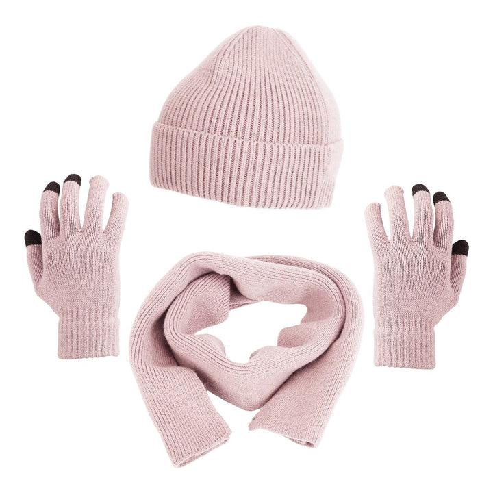 Winter Knitted Hat Scarf Gloves 3Pcs Winter Warm Beanie and Touch Screen Gloves Long Neck Scarf Set Knit Beanie Skull Image 1