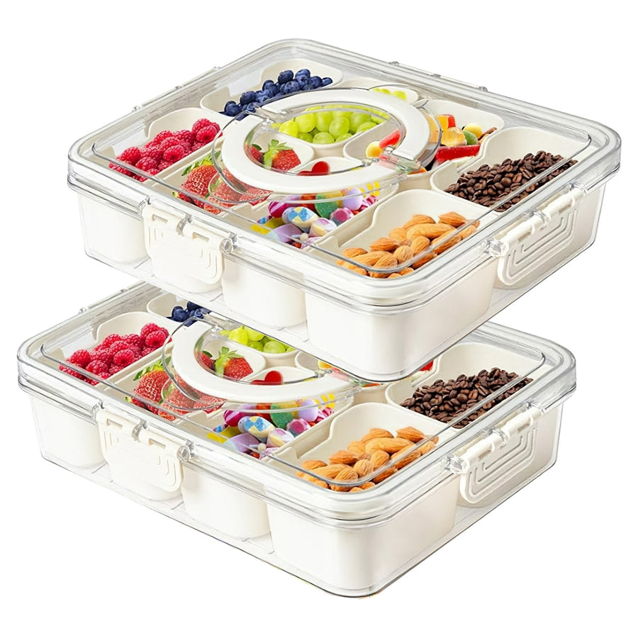 2Pcs Divided Serving Tray 8 Compartments Snack Box Charcuterie Container Clear Snack Platter Organizer Storage Box with Image 1