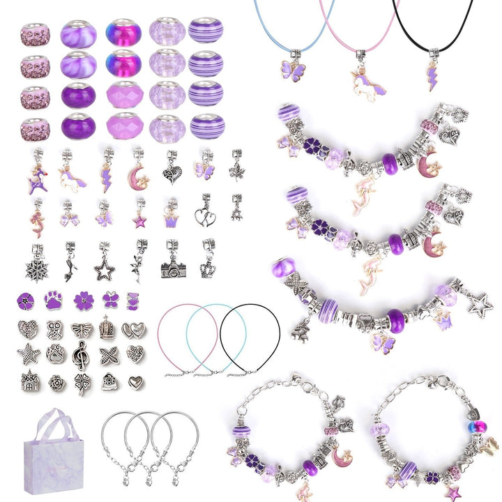 66Pcs Charm Bracelet Making Kit Kids Jewelry Necklace Making Kits Colorful DIY Charm Beads Image 1