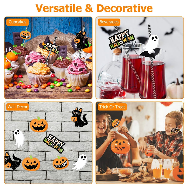 25Pcs Halloween Party Striped Decorative Straws Disposable Drinking Straws Paper Straw Decor Happy Halloween Ghost Image 3